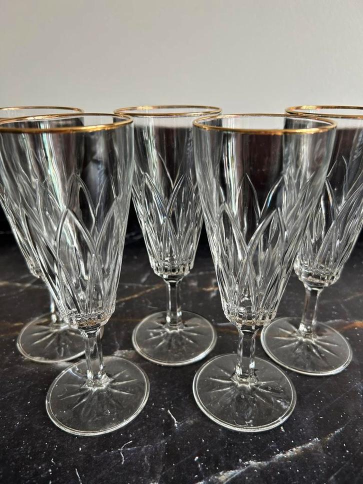 5 prachtige vintage VMC REIMS kristallen champagneglazen, Antiek en Kunst, Antiek | Glas en Kristal, Ophalen of Verzenden