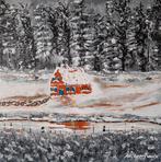 Schilderij Winterlandschap in acryl op 3D extra canvas, Ophalen