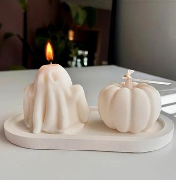 Soya Kaars Set/Spook & Pompoen/Persoonlijk Tray/Cadeau beschikbaar voor biedingen