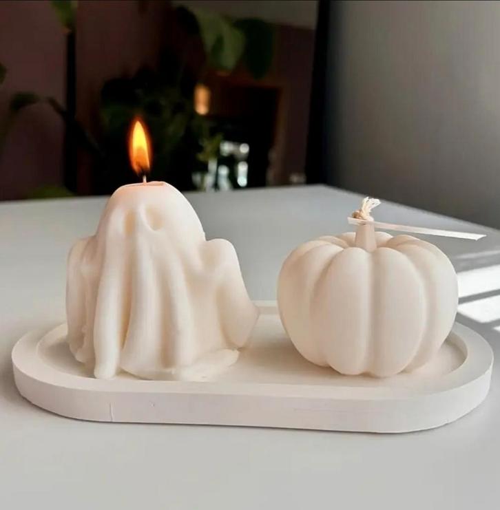 Soya Kaars Set/Spook & Pompoen/Persoonlijk Tray/Cadeau, Huis en Inrichting, Woonaccessoires | Kandelaars en Kaarsen, Nieuw, Minder dan 25 cm