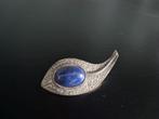 Antieke zilveren 835 broche met Lapis Lazuli steen gehamerd, Antiek en Kunst, Ophalen of Verzenden