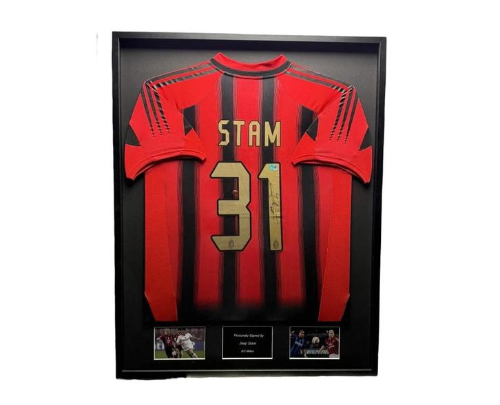 Jaap Stam AC Milan 04/05 gesigneerd ingelijst thuis shirt, Verzamelen, Sportartikelen en Voetbal, Nieuw, Shirt, Buitenlandse clubs