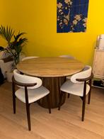 Japandi eettafel natuursteen + 4 eetkamerstoelen walnoot, Huis en Inrichting, Tafels | Eettafels, Ophalen, 200 cm of meer, 50 tot 100 cm