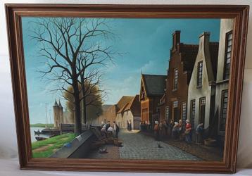 Grote klassieke markt scene met vele figuren en details. beschikbaar voor biedingen