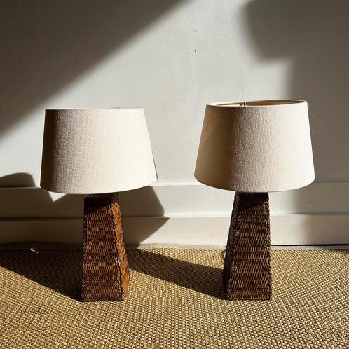 SALE! Set van 2 rotan rieten tafellampen birma vintage, Huis en Inrichting, Lampen | Tafellampen, Ophalen