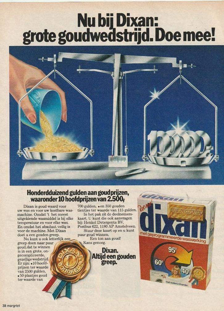 retro reclame 1978 Dixan wasmiddel draagkoffer gouden greep, Verzamelen, Retro, Overige typen, Verzenden