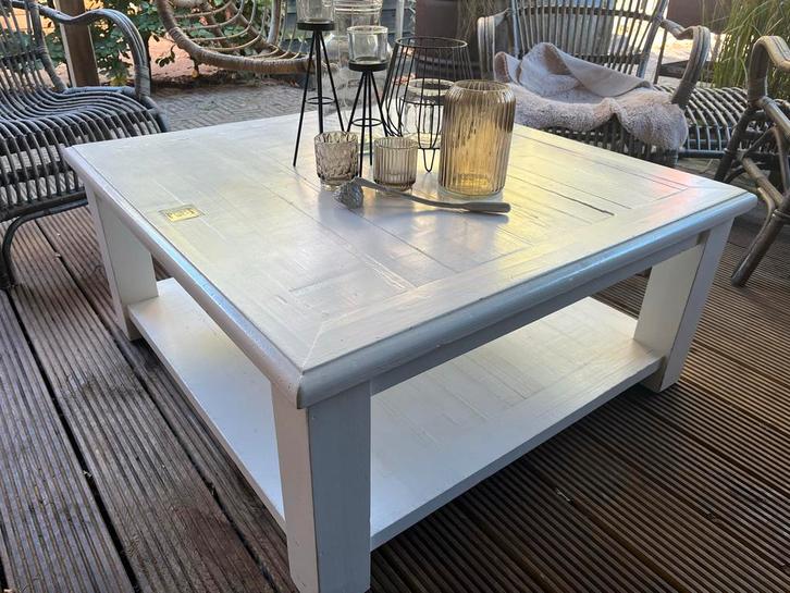 Witte Houten Salontafel met Onderblad - Riviera Maison, Huis en Inrichting, Tafels | Salontafels, Gebruikt, Minder dan 50 cm, 50 tot 100 cm