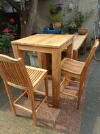 2 hardhouten barkrukken, Ophalen, Met voetsteun, 60 tot 90 cm, Zo goed als nieuw