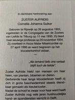 Zr Suiker 1903 Rijswijk 1995 Tilburg, Verzamelen, Ophalen of Verzenden, Bidprentje