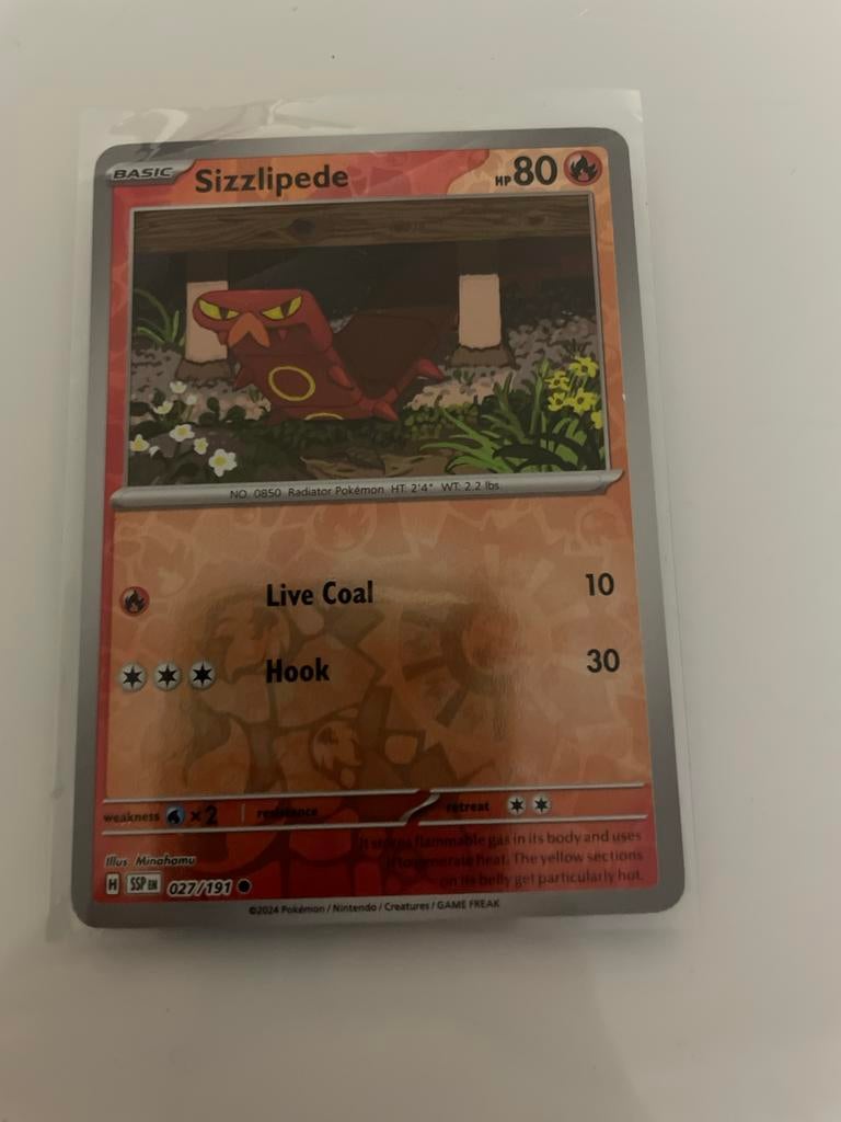 Sizzlipede Pokemonkaart - Gebruikt en zeldzaam!, Ophalen of Verzenden, Gebruikt, Losse kaart