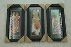 Set van 3 ingelijste Balinese kunstwerken – hout & glas, Ophalen of Verzenden