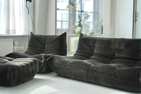 Vintage Togo set - 3-zits, 1-zits en poef - geherstoffeerd, Huis en Inrichting, Fauteuils, Gebruikt, Stof, Ophalen