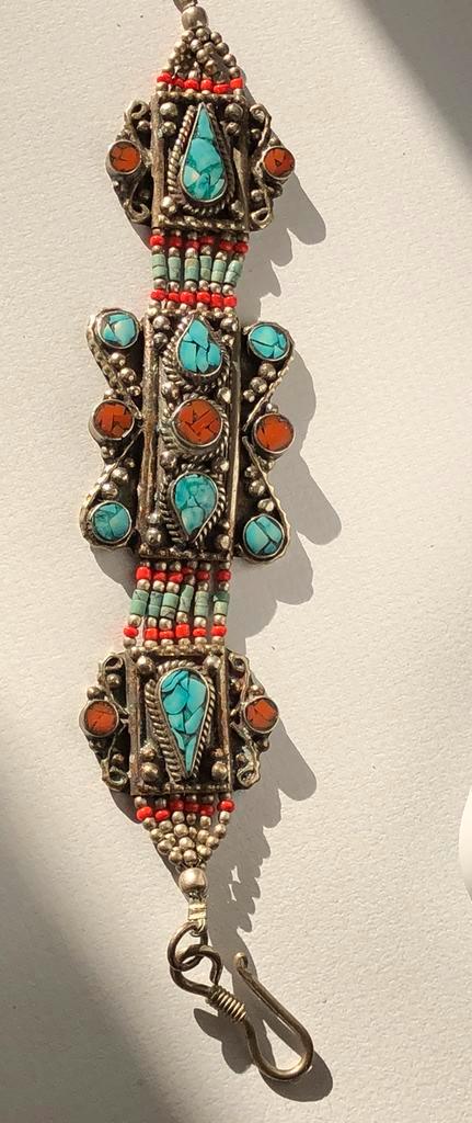 Antieke Berberse Armband Kralen Mozaik turkoois Koraal Zilve, Sieraden, Tassen en Uiterlijk, Antieke sieraden, Armband, Zilver