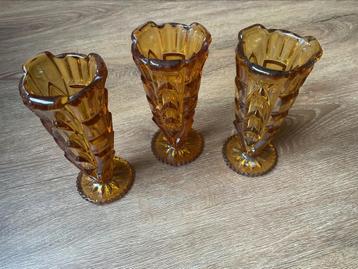 Art deco antiek jugendstil vintage amber oker glas vaas 3x beschikbaar voor biedingen