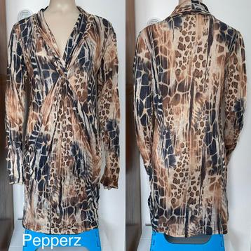 Gekleurde jurk pepperz bruin beige grijs/zwart cheeta 38 M beschikbaar voor biedingen