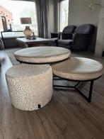 Set van 3 poef/tafels, Huis en Inrichting, Tafels | Salontafels, Rond, Ophalen of Verzenden, Zo goed als nieuw, Metaal