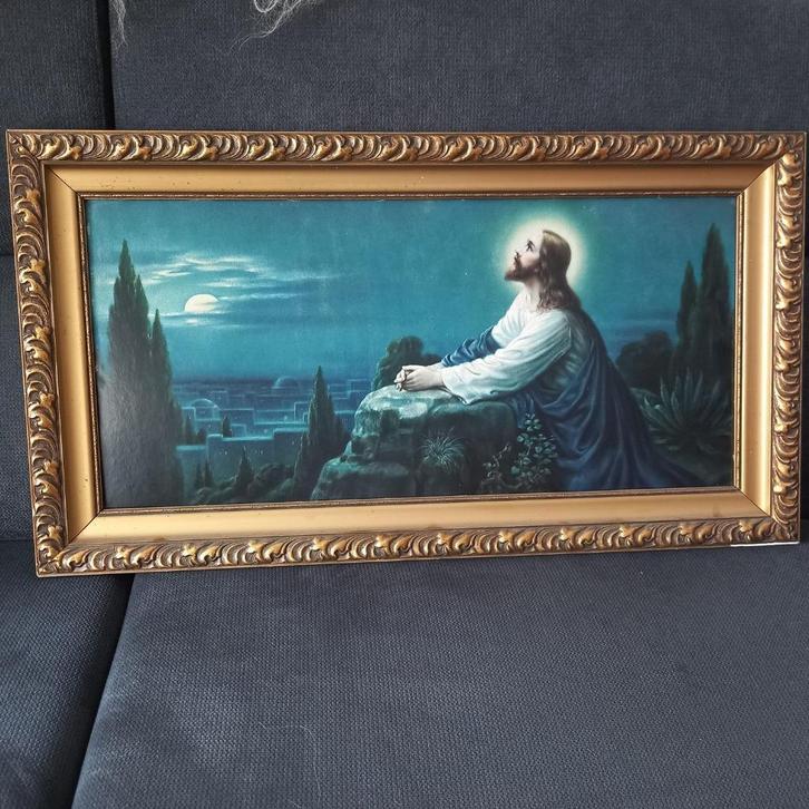 Schilderij Jezus bidt (in Gethsemane?) jaren '40 of '50, Antiek en Kunst, Antiek | Religie, Ophalen