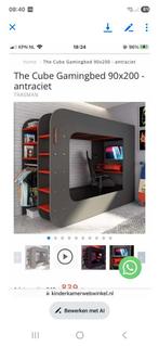 Cube Gamingbed 90x200 - Antraciet, Ophalen, 85 tot 100 cm, Hoogslaper of Stapelbed, Zo goed als nieuw