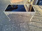 jaren 50 ijzeren tafel met glasplaat en 2 stoelen, vintage, Ophalen, Gebruikt, 50 tot 100 cm, Minder dan 100 cm