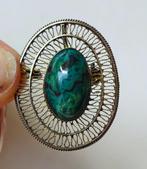 Verguld zilveren broche / hanger: groene Eilat steen. Israël, Ophalen of Verzenden, Zilver, Broche, Verguld
