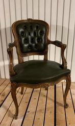 Antieke fauteuil met groene lederen bekleding, Antiek en Kunst, Antiek | Meubels | Stoelen en Banken, Ophalen of Verzenden