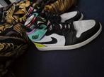 Nike Air Jordan 1 Mid, White/Black-Volt-Green Glow, Kleding | Heren, Schoenen, Ophalen of Verzenden, Zo goed als nieuw, Overige kleuren