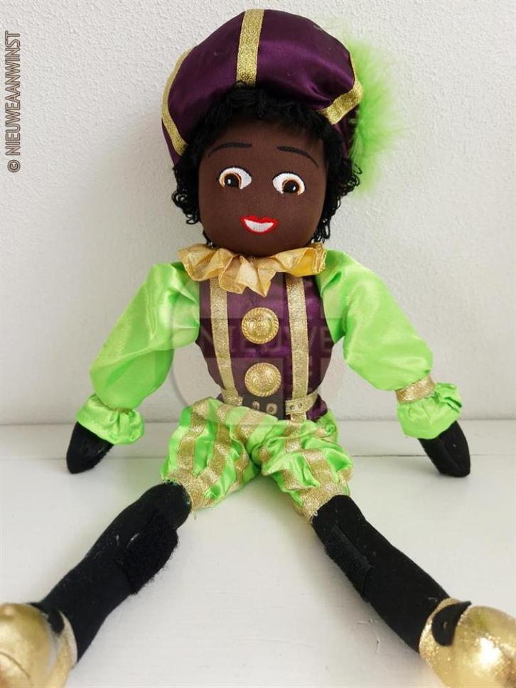 Authentieke etalage zwarte Piet pop - 45cm, groen/paars, Diversen, Sinterklaas, Zo goed als nieuw, Verzenden