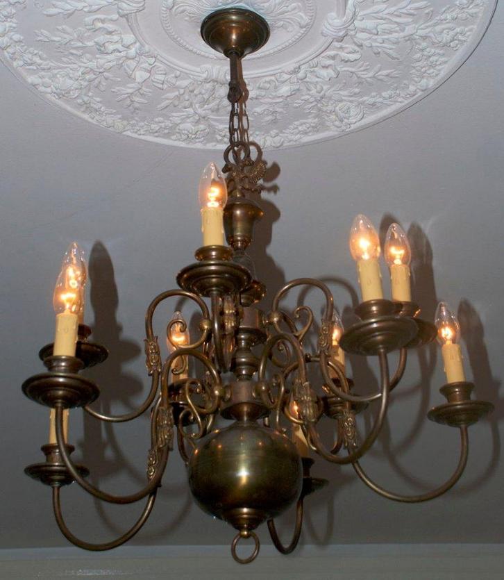 Kroonluchter met zes armen, Huis en Inrichting, Lampen | Kroonluchters, Gebruikt, Metaal, Ophalen