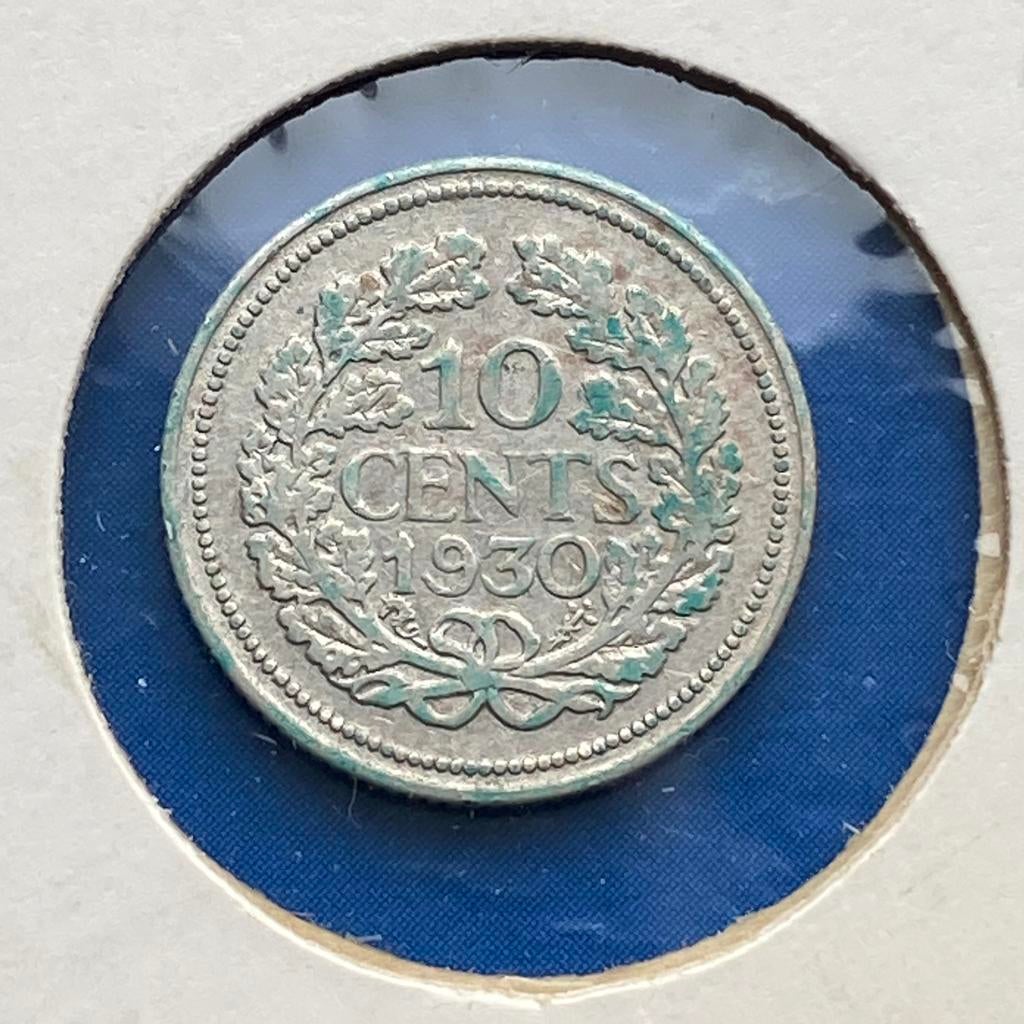 10 Cent / Zilveren dubbeltje uit 1930 van Wilhelmina, Postzegels en Munten, Munten | Nederland, Verzenden, Zilver, 10 cent, Koningin Wilhelmina