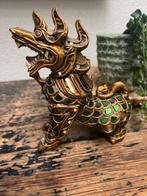 Singha Thaise Tempelleeuw houtsnijwerk versierd steentjes, Antiek en Kunst, Ophalen of Verzenden