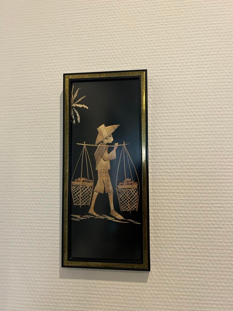 Aziatische stro/bamboe wanddecoratie, Antiek en Kunst, Kunst | Niet-Westerse kunst, Ophalen