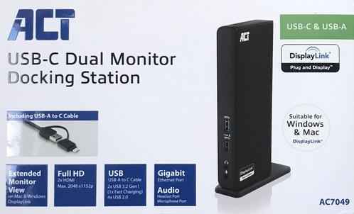 ACT USB-C DUAL MONITOR DOCKING STATION, Computers en Software, Dockingstations, Zo goed als nieuw, Docking station, Laptop, Tablet