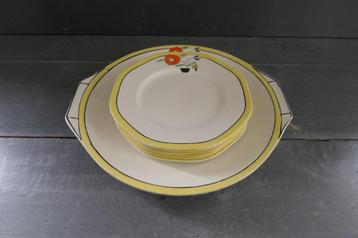 Antieke gebak set J & G Meakin England schaal met 6 bordjes beschikbaar voor biedingen