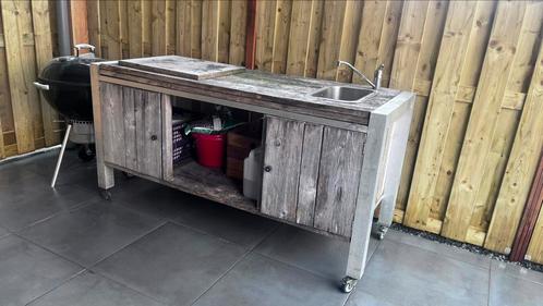 Aluminium buitenkeuken op wielen, Tuin en Terras, Buitenkeukens, Gebruikt, Houtskool, Vrijstaand, Ophalen