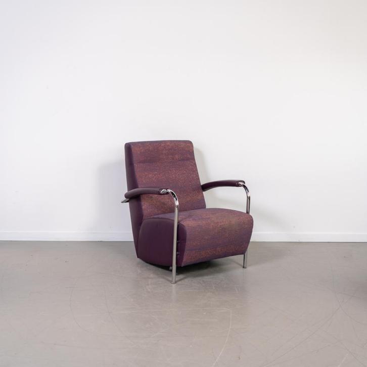 1x Leolux Scylla Fauteuil Hoog Paars Gemêleerd - Paars Leer, Huis en Inrichting, Fauteuils, Zo goed als nieuw, Leer, Metaal, Stof