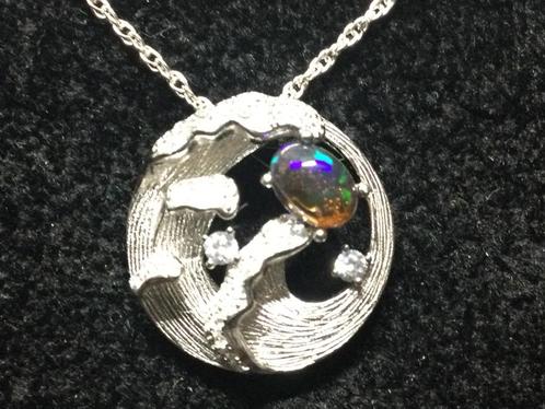 ketting met hanger 925 zilver en natuurlijk zwart opaal., Sieraden, Tassen en Uiterlijk, Kettingen, Zo goed als nieuw, Zilver