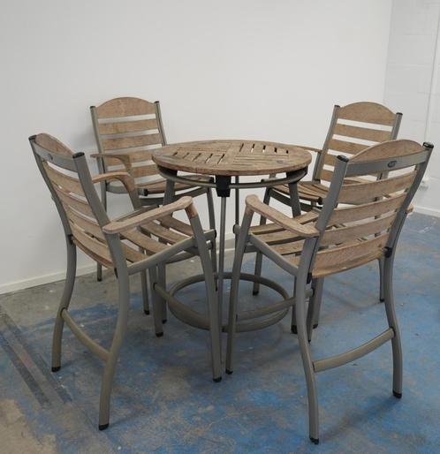 Preston hoge tuinset met 4 stoelen + ronde tafel, Tuin en Terras, Tuinsets en Loungesets, Gebruikt, Tuinset, Hout, 4 zitplaatsen