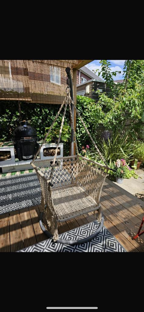 Macramé hangstoel met standaard, Tuin en Terras, Hangmatten, Gebruikt, Eenpersoons, Met standaard, Ophalen