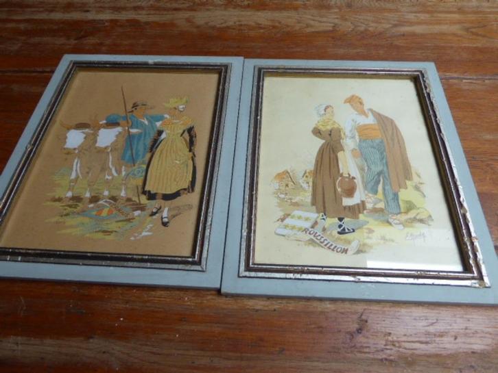 2 waterverfschilderijen, E. Maudy (1), Antiek en Kunst, Antiek | Woonaccessoires, Ophalen of Verzenden