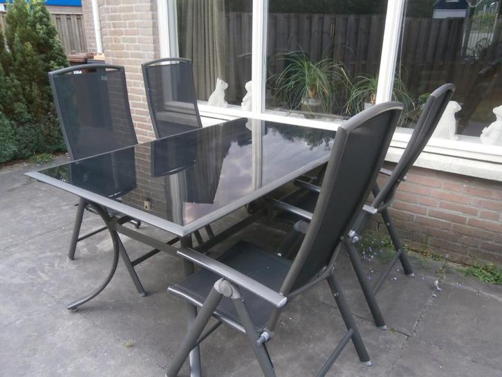 9-delige tuinset, Tuin en Terras, Tuinsets en Loungesets, Gebruikt, Tuinset, Aluminium, 4 zitplaatsen, Ophalen