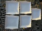 5 wit porseleinen cake bordjes met sierlijk randje, Ophalen of Verzenden