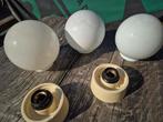 3x Vintage Glazen Lampenkappen met Fitting, Ophalen, Gebruikt, Crème, Minder dan 25 cm