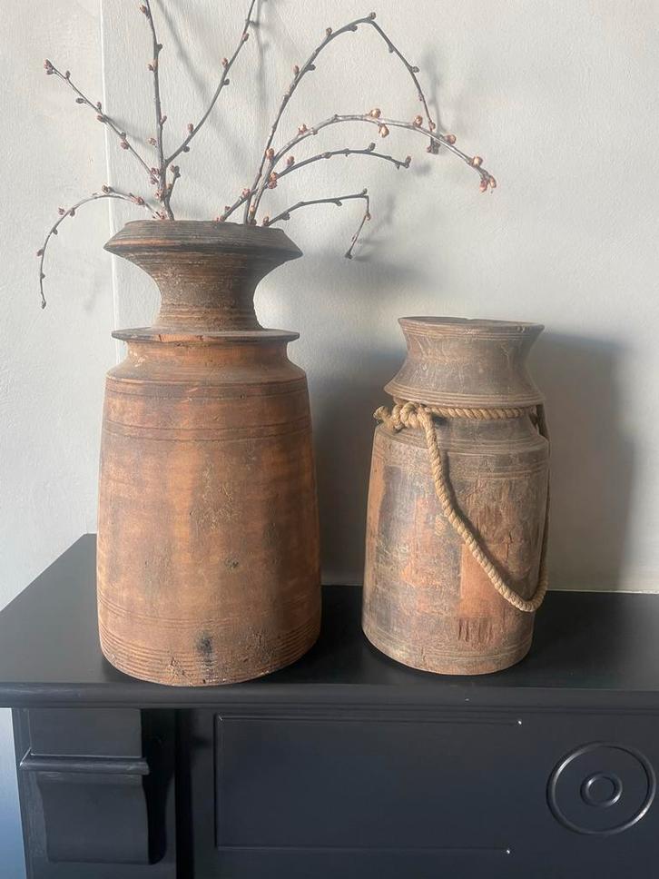 Houten Vaas Decoratie, Huis en Inrichting, Woonaccessoires | Vazen, Gebruikt, Overige kleuren, Minder dan 50 cm, Overige materialen
