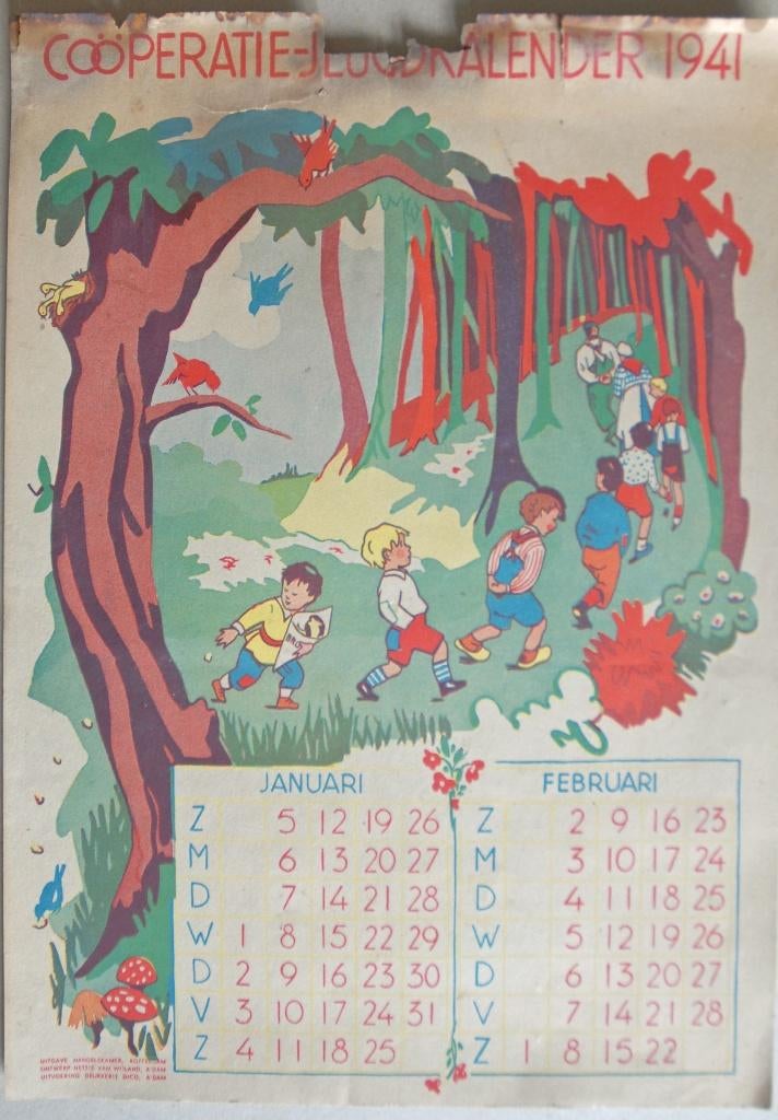 kalender – Coöperatie-jeugdkalender 1941, Diversen, Ophalen of Verzenden, Maandkalender, Gebruikt