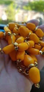 Vintage amber Geelkleurige kralen ketting, Sieraden, Tassen en Uiterlijk, Kettingen, Ophalen of Verzenden, Zo goed als nieuw, Geel