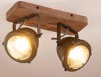 Industriële spots op hout, Huis en Inrichting, Lampen | Spots, Ophalen, Zo goed als nieuw, Metaal of Aluminium, Plafondspot of Wandspot