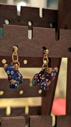 Handgemaakte Peru donkerblauwe koe oorbellen goud, Hangers, Blauw, Nieuw, Ophalen of Verzenden