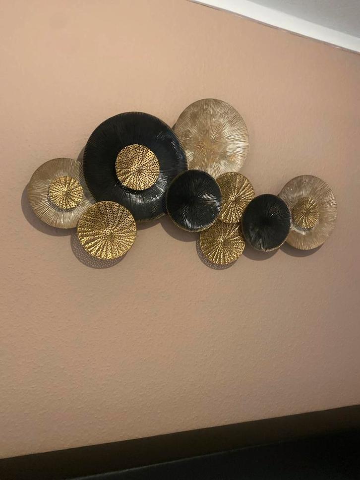 Moderne Wanddecoratie - Gouden en Zwarte Cirkels, Huis en Inrichting, Woonaccessoires | Wanddecoraties, Zo goed als nieuw, Ophalen