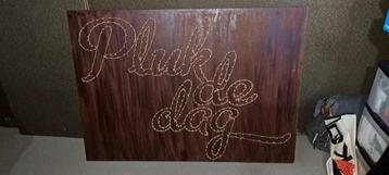 Houten groot bord met 'Pluk de dag' tekst spijkertekst beschikbaar voor biedingen