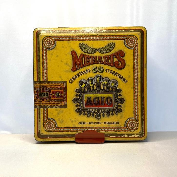 blikken sigaren sigaretten doos Agio Mehari’s Cigarillos, Verzamelen, Blikken, Gebruikt, Overige, Overige merken, Ophalen of Verzenden